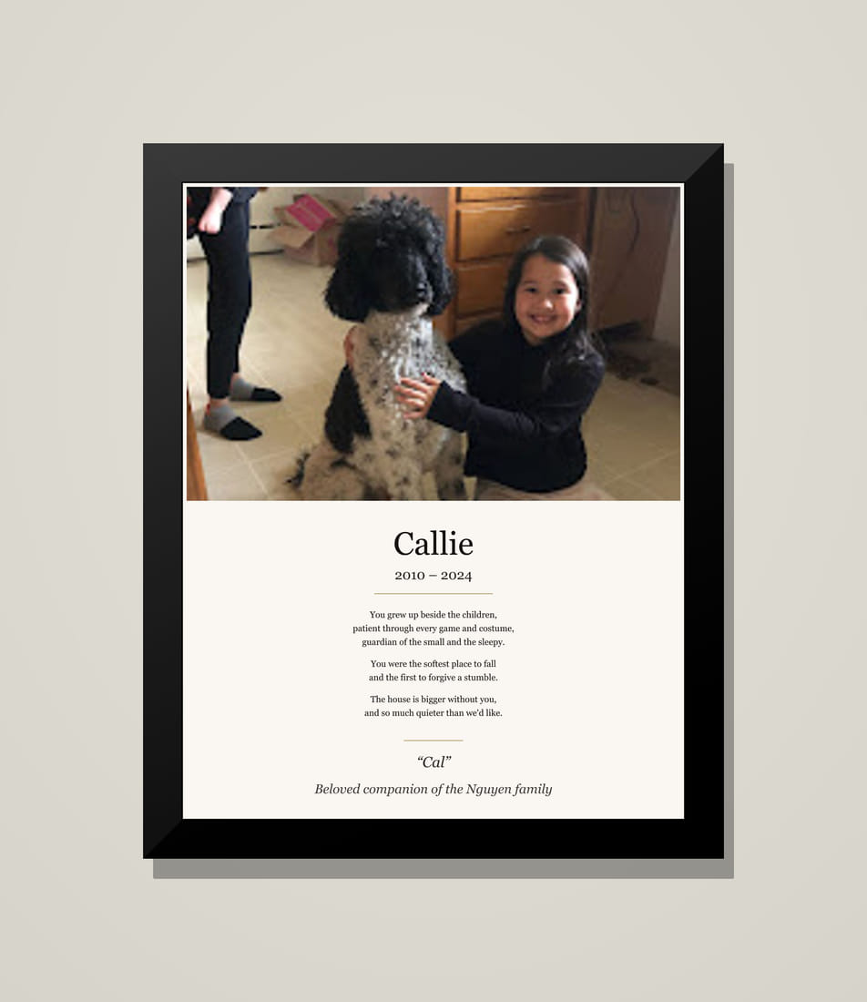 Callie's framed tribute